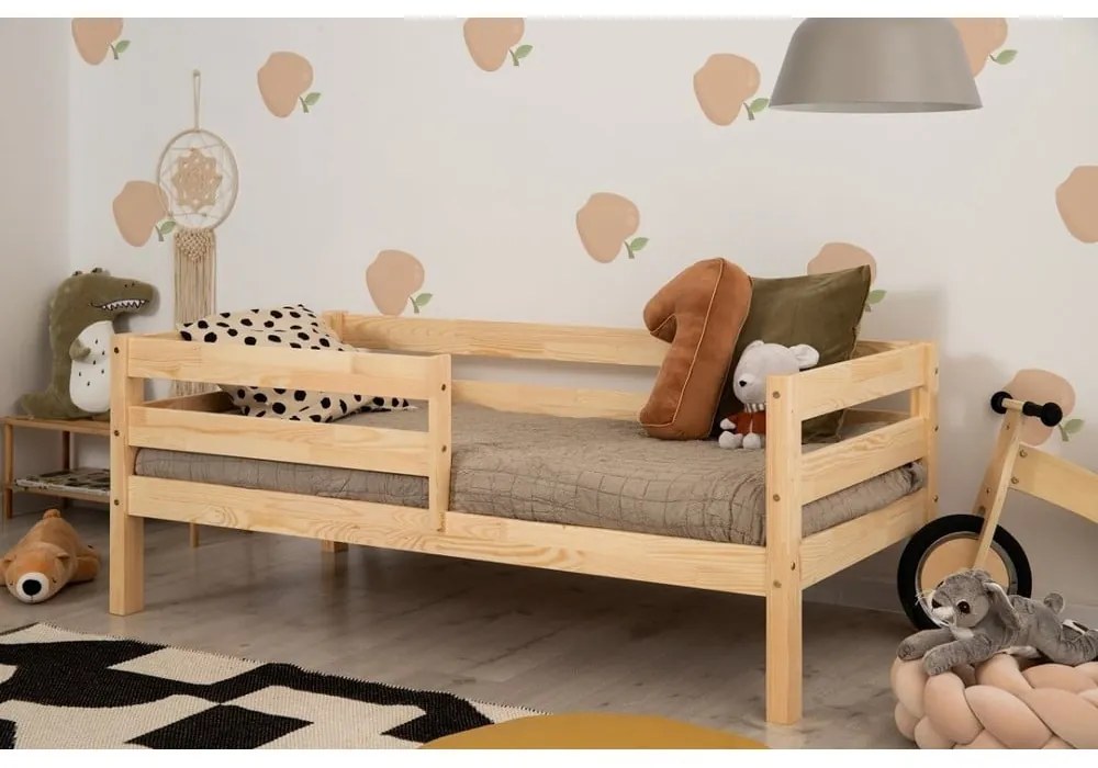 Letto da bambini estraibile di colore naturale in pino massiccio con contenitore con rete inclusa 90x190 cm CPD – Adeko