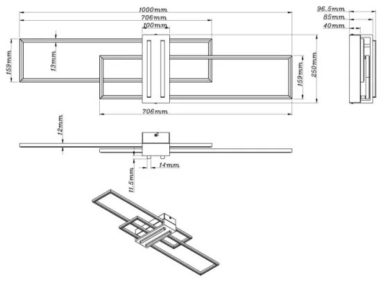 Globo 67208-40N - Plafoniera LED DAKARI LED/40W/230V 3000K 25x100 cm nero