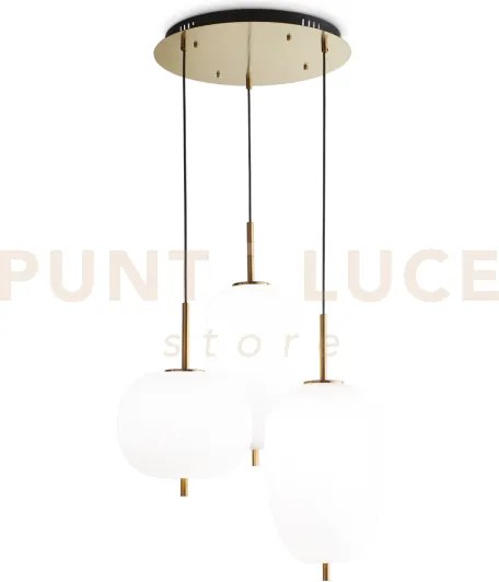Umile sospensione 3 luci led 3000k 56w  5400 lm oro satinato e vetr...