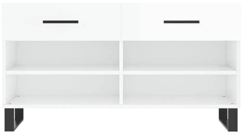 Panca Porta Scarpe Bianco Lucido 102x35x55 cm Legno Multistrato