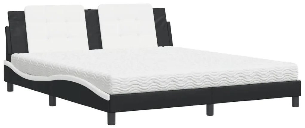 Letto con materasso nero e bianco 180x200 cm in similpelle