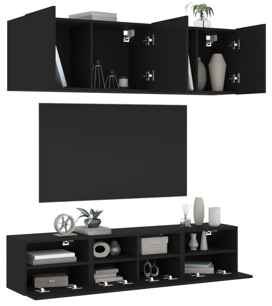 Mobili tv a muro 5pz neri in legno multistrato