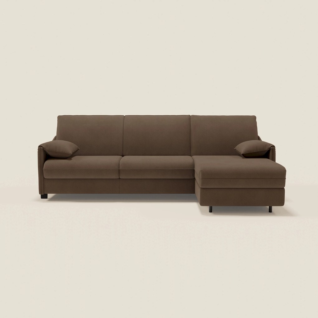 Primula divano letto angolare con materasso H18 cm - penisola contenitore in tessuto smacchiabile T05 marrone