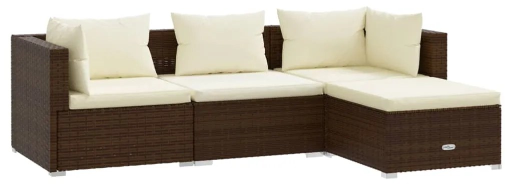 Set divani da giardino 4 pz con cuscini in polyrattan marrone