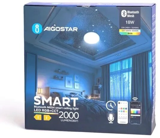 Aigostar LED RGBW plafoniera bagno 18W 230V IP44 con telecomando