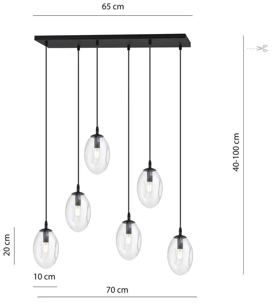 Sospensione Minimal 6 Luci Astral Acciaio Nero E Vetro Trasparente