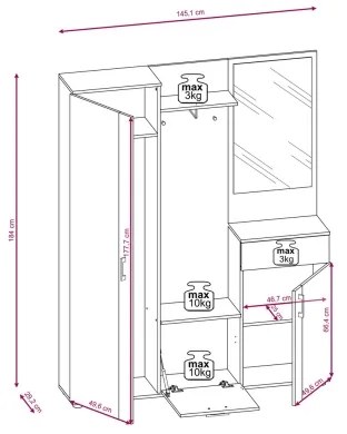 Mobile per ingresso con specchio NOLAN, marrone/grafite