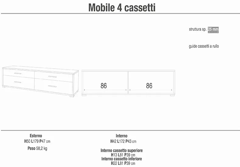 DOMA - porta tv moderno con 4 cassetti