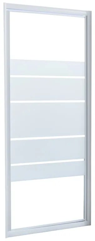 Porta doccia battente Essential L 87-90 cm x H 185 cm x SP 4 mm, profilo bianco, vetro smerigliato