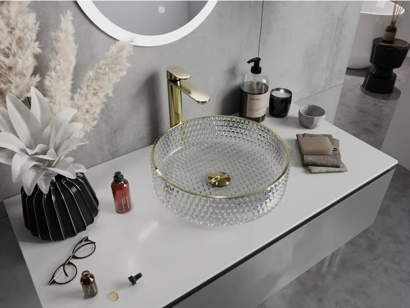 Mexen Aura lavabo da appoggio in vetro 39 x 39 cm, trasparente/oro - 24013905
