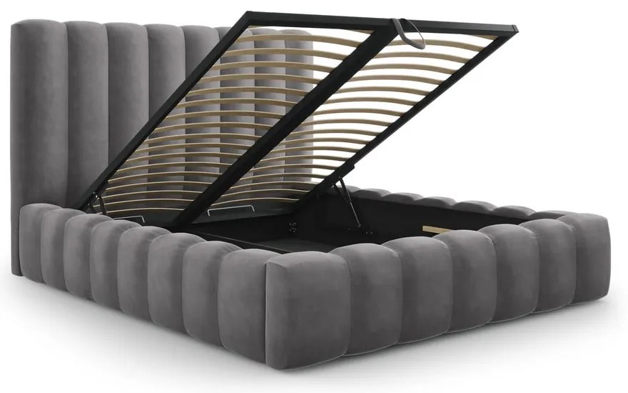 Letto matrimoniale imbottito grigio con contenitore con griglia 200x200 cm Kelp - Micadoni Home