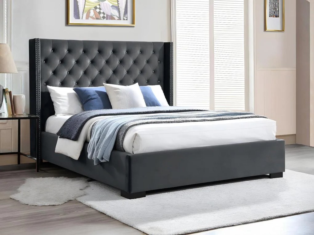 Letto matrimoniale con testiera capitonné 160 x 200 cm in Velluto Grigio MASSIMO