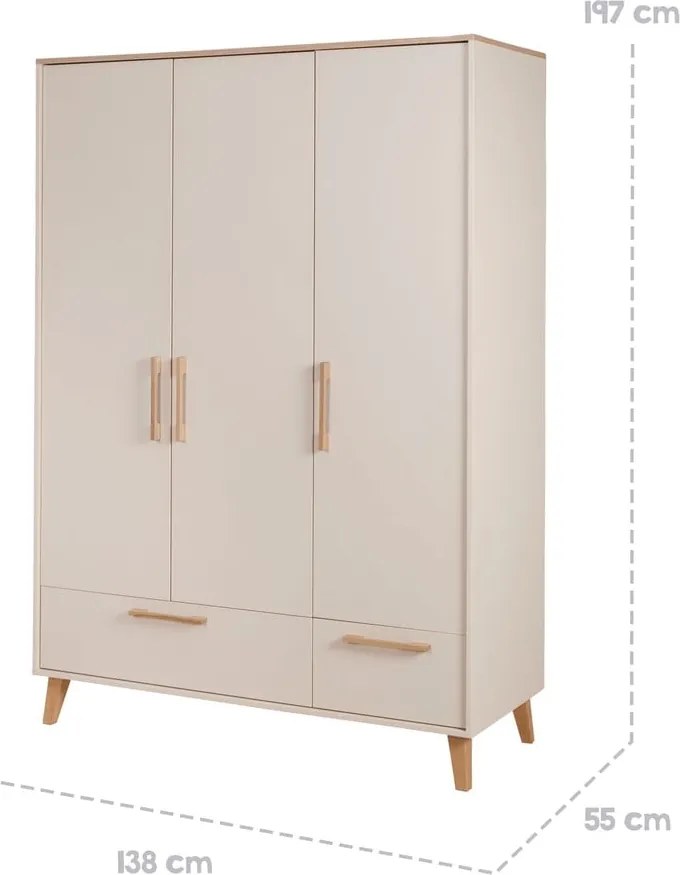 Armadio per bambini color crema/di colore naturale con effetto rovere 138x200x55 cm Jil – Roba
