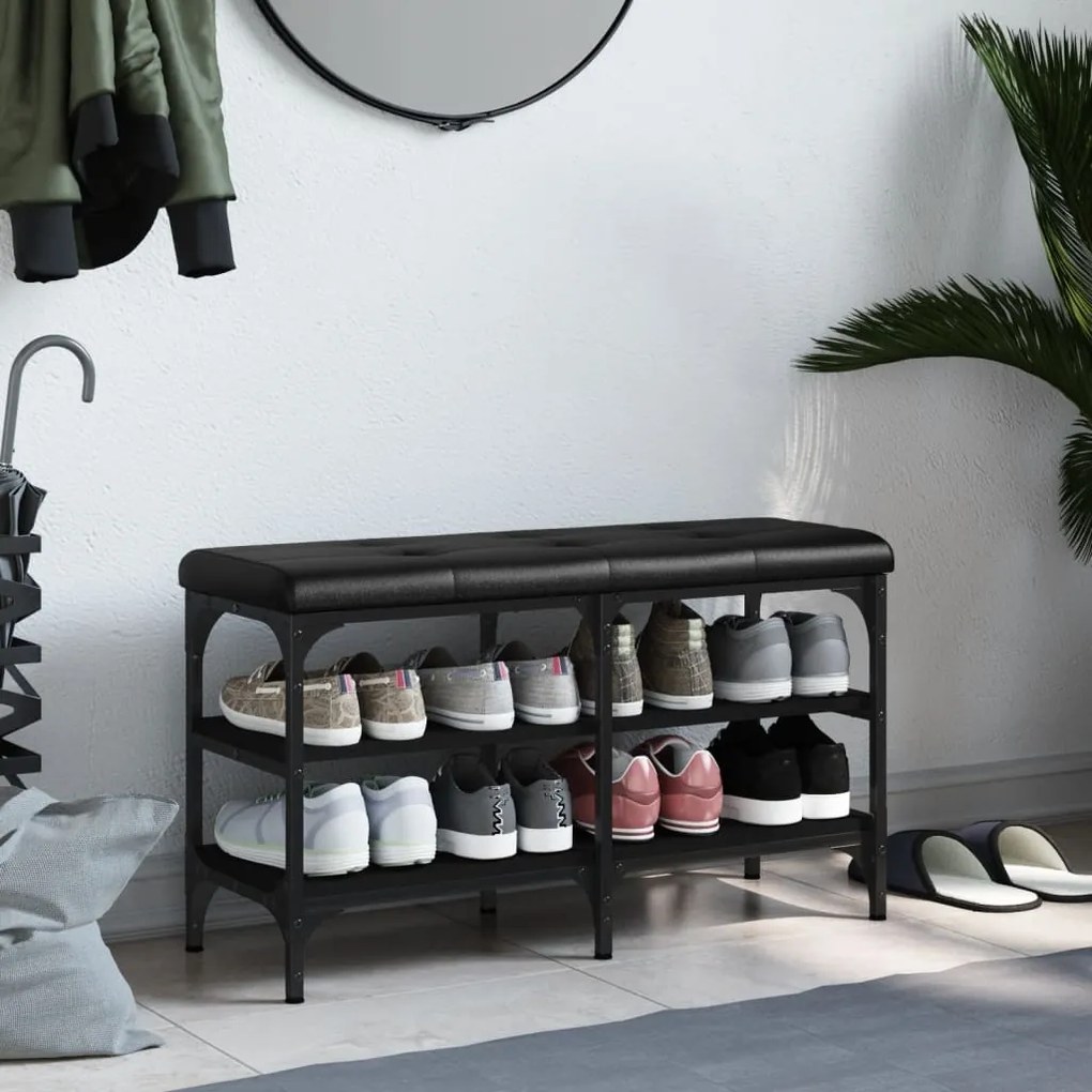 Panca porta scarpe nera 82x32x47 cm in legno multistrato