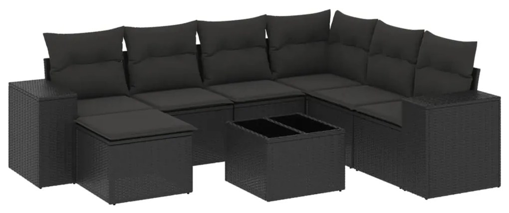 Set divani da giardino con cuscini 8 pz nero in polyrattan