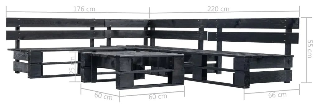 Set divani da giardino su pallet 4 pz nero in legno