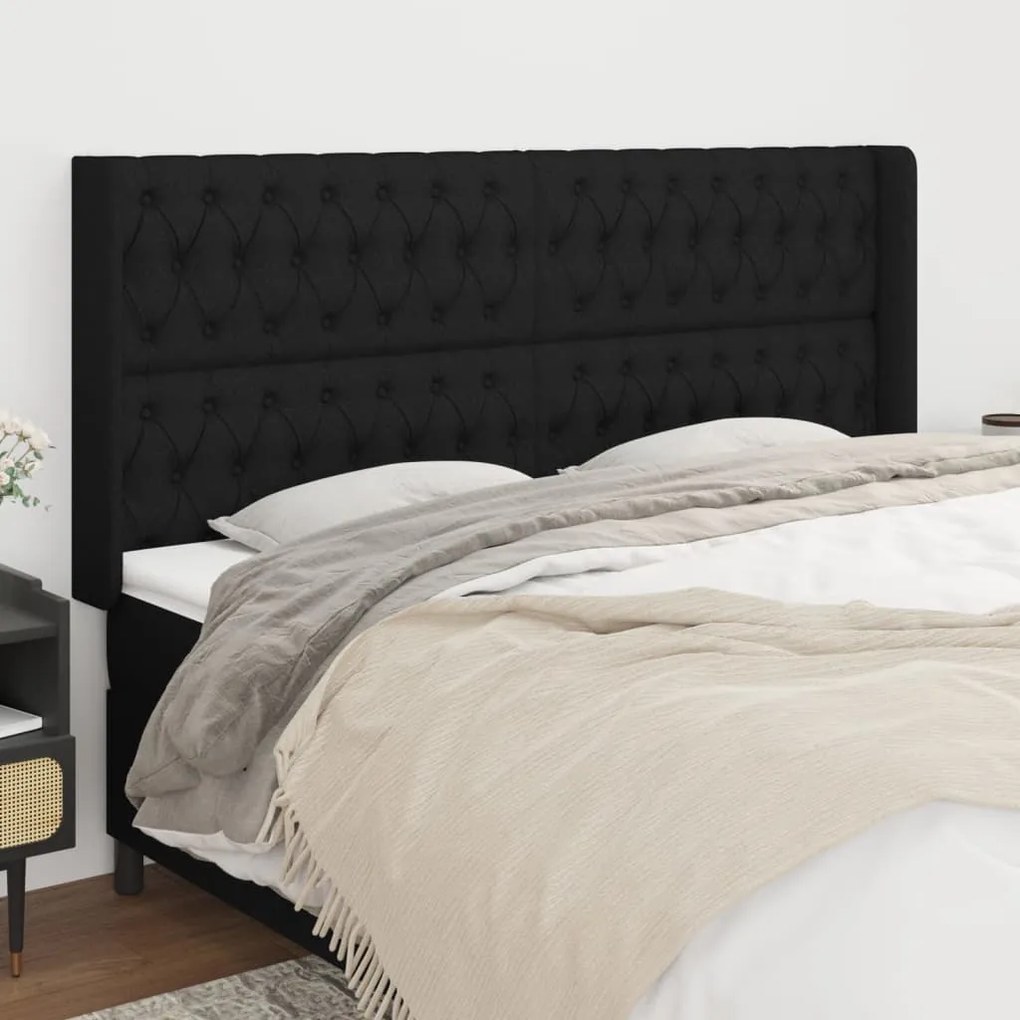 Testiera Ad Orecchio Nera 203x16x118/128 Cm İn Tessuto /