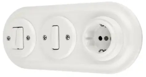 Bohemia-Design - Presa elettrica domestica in porcellana stile retrò senza cornice 250V/16A bianca