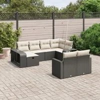 Set Divani da Giardino 10pz con Cuscini in Polyrattan Nero 3266236