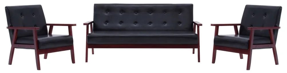 Set Di Divani 3 Pz Nero İn Similpelle /