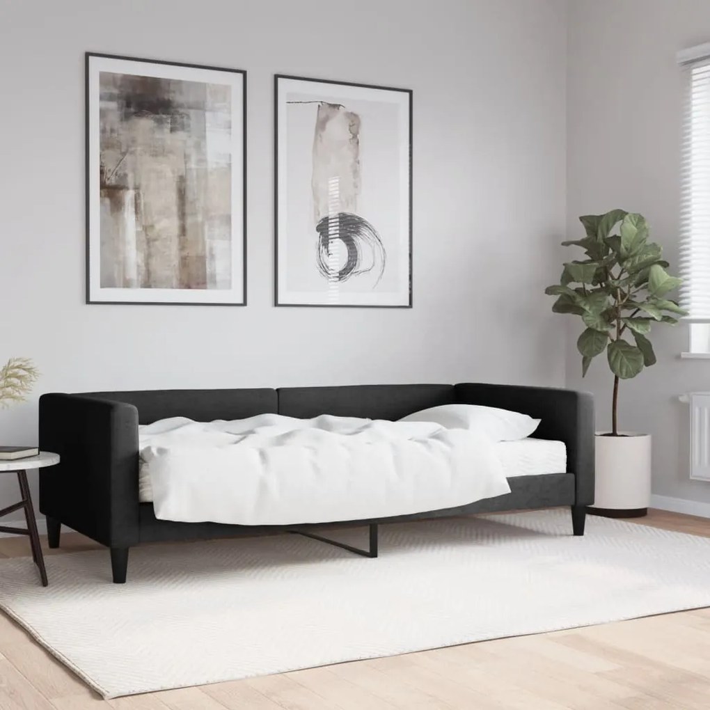 Divano Letto Con Materasso Nero 90x200 Cm İn Tessuto /