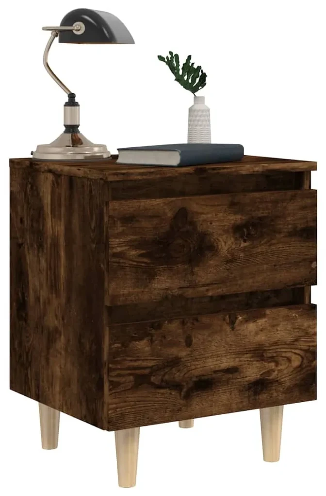 Comodini con gambe in legno massello 2pz rovere fumo 40x30x50cm