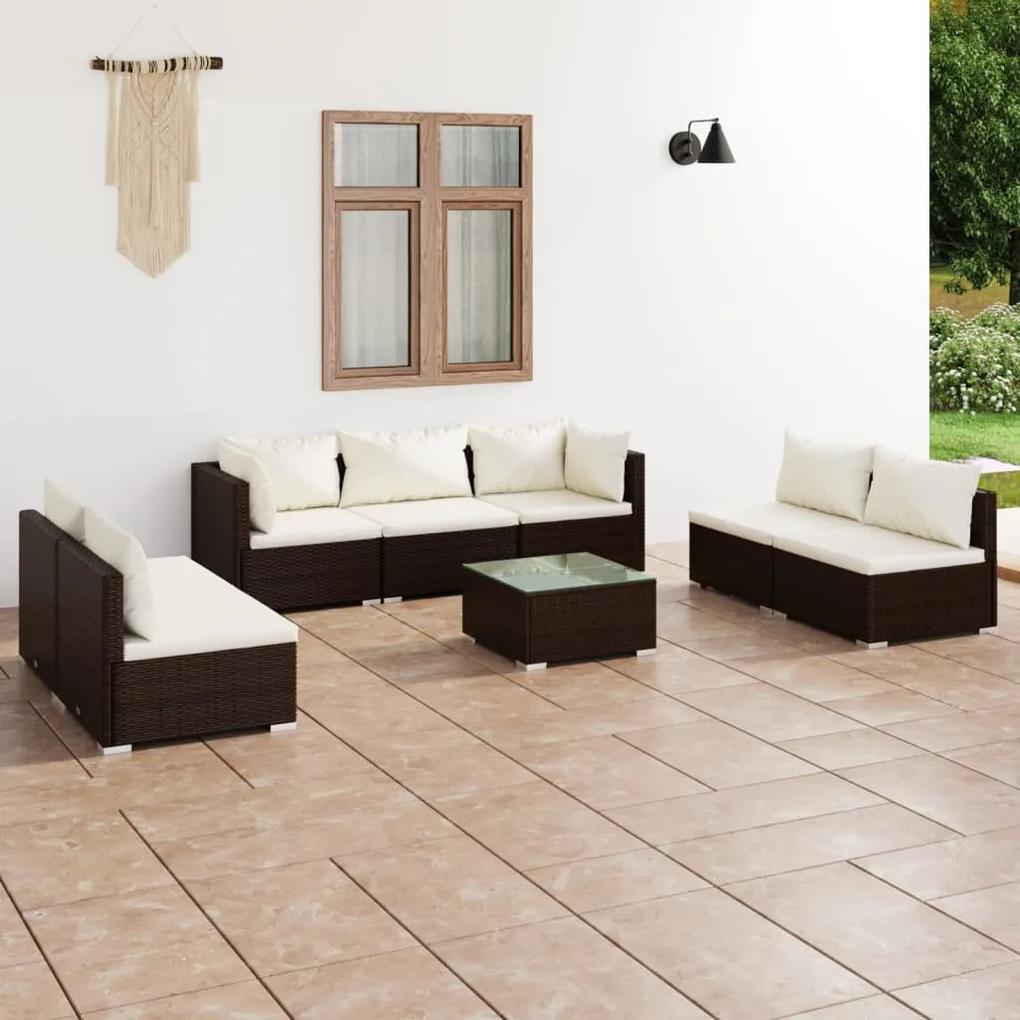 Set divani da giardino con cuscini 8 pz in polyrattan marrone