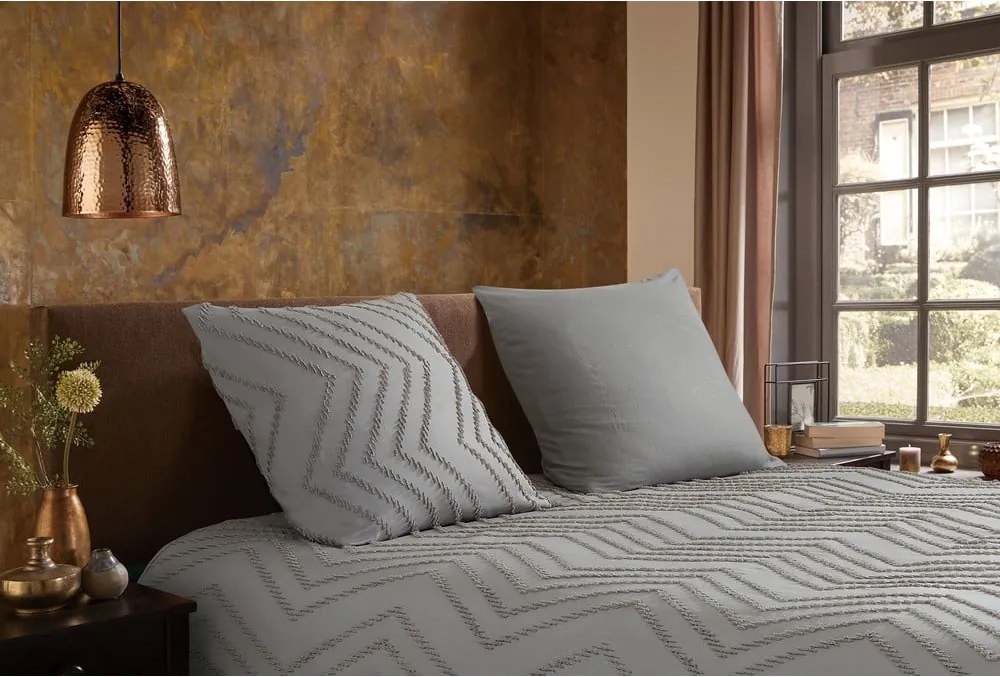 Set lenzuola letto una piazza e mezza in microfibra grigio-marrone 140x220 cm Pure Zigzag - Good Morning