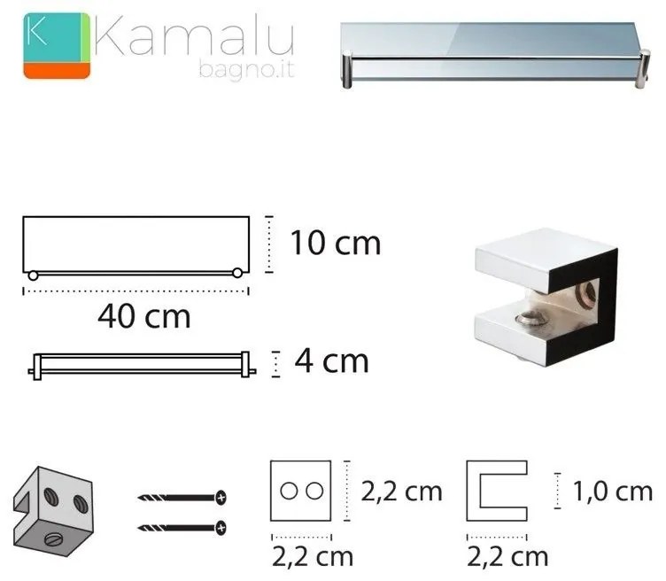 Kamalu - ripiano bagno in vetro temperato 40cm con bordo vitro-210