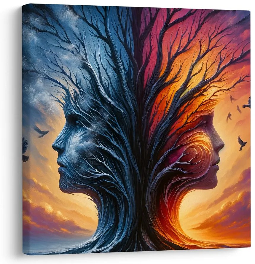 Quadro su tela – Volti nelle chiome dell’albero della vita