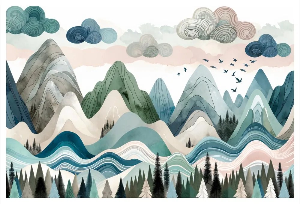 Quadro su tela – Paesaggio montano colorato con foresta
