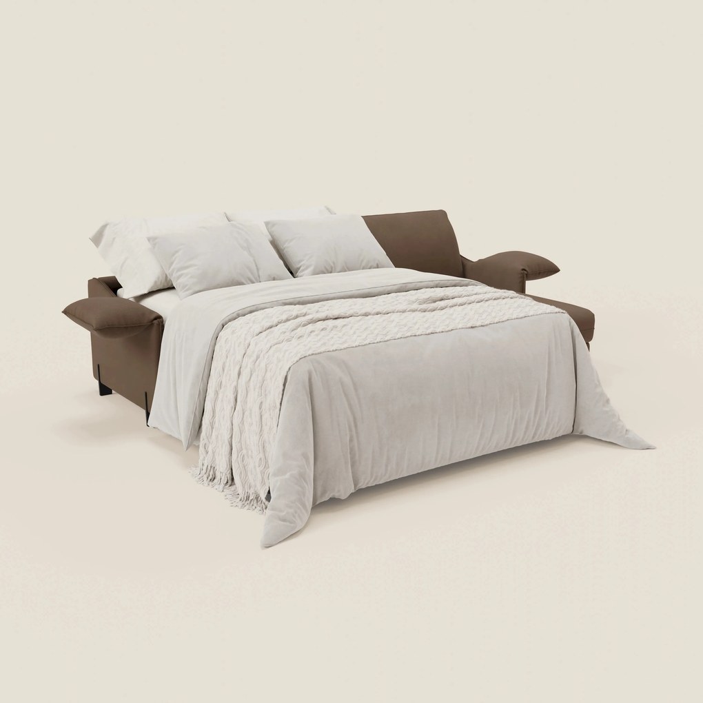 Primula divano letto angolare con materasso H18 cm - penisola contenitore in tessuto smacchiabile T05 marrone