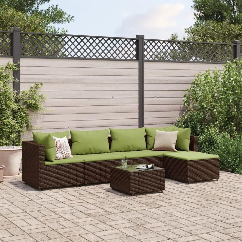 Set mobili da giardino 6pz con cuscini in polyrattan marrone