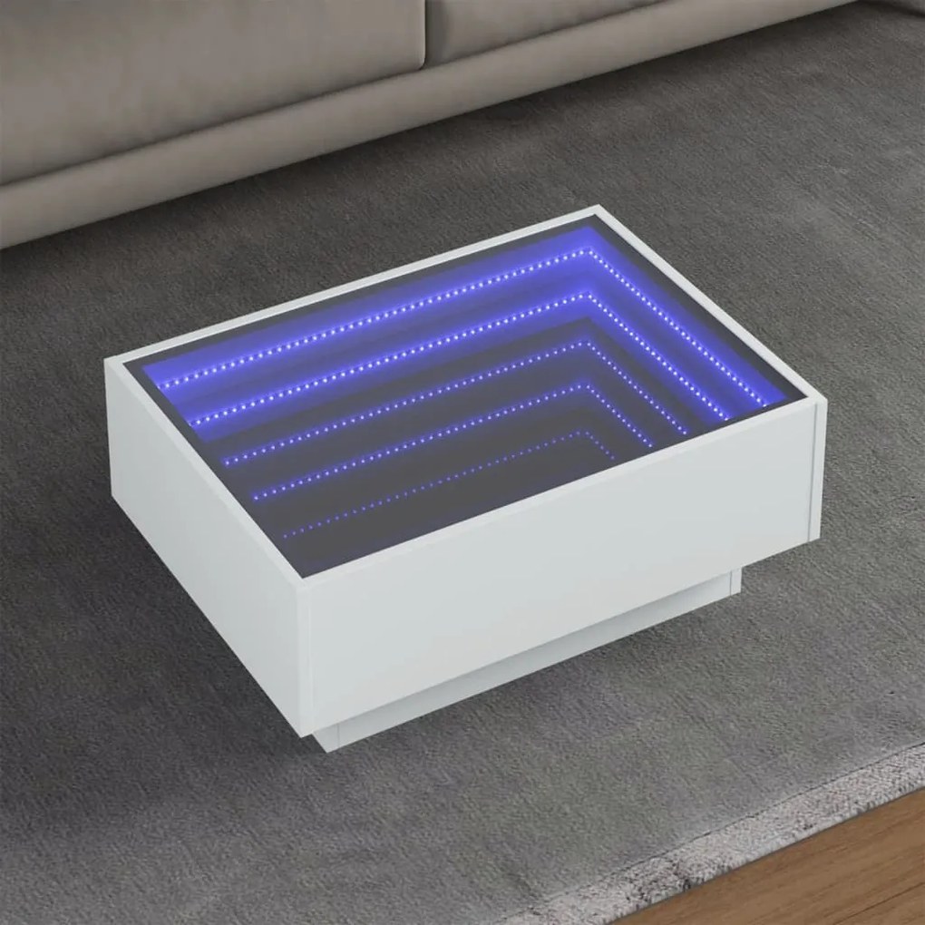 Tavolino Salotto Con Led Bianco 70x50x30 Cm Legno Multistrato /
