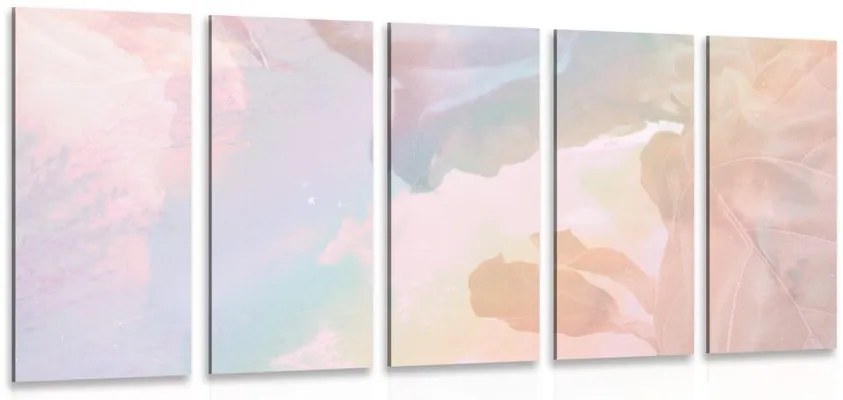Quadri 5 pezzi – Riflesso di foglie pastello