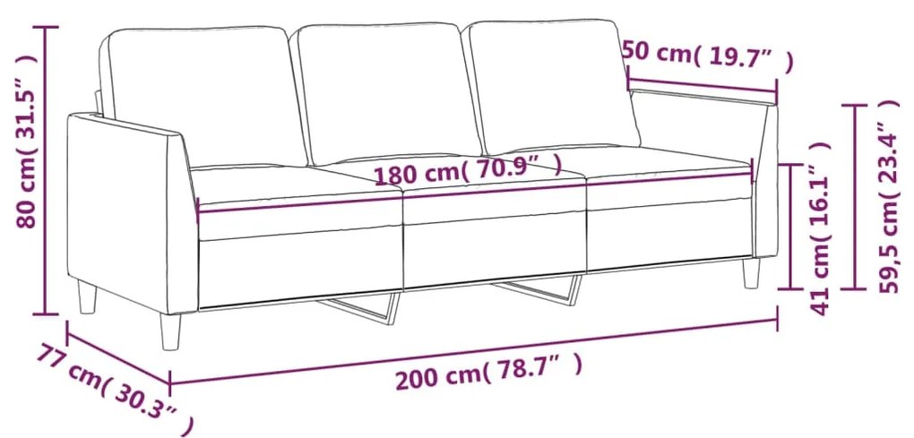 Divano a 3 Posti Grigio 180 cm in Similpelle