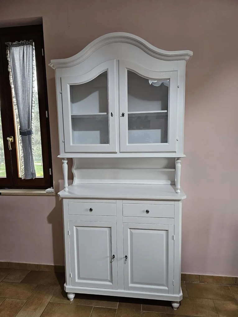 Cristalliera  classica in legno bianco opaco 112x45x220 cm