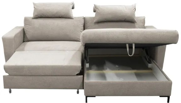 Divano letto angolare con contenitore a L HORTA, lato destro, grigio