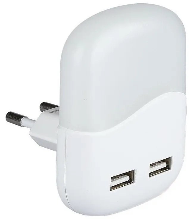 Luce notturna LED con sensore crepuscolare, 2xUSB, 0,45W, 230V, 4000K
