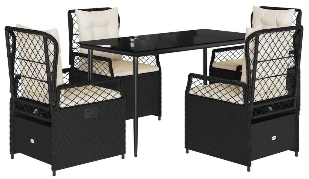 Set da pranzo da giardino 5 pz nero con cuscini in polyrattan
