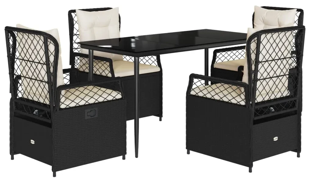 Set da pranzo da giardino 5 pz nero con cuscini in polyrattan