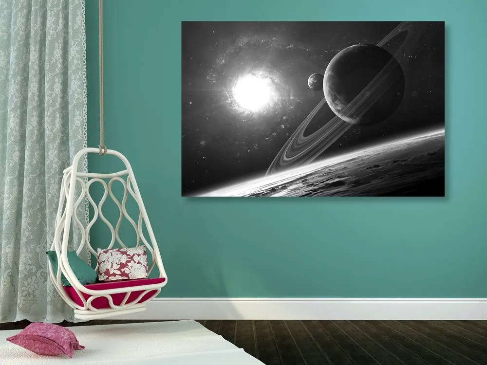 Quadro su tela – Pianeta nello spazio in bianco e nero