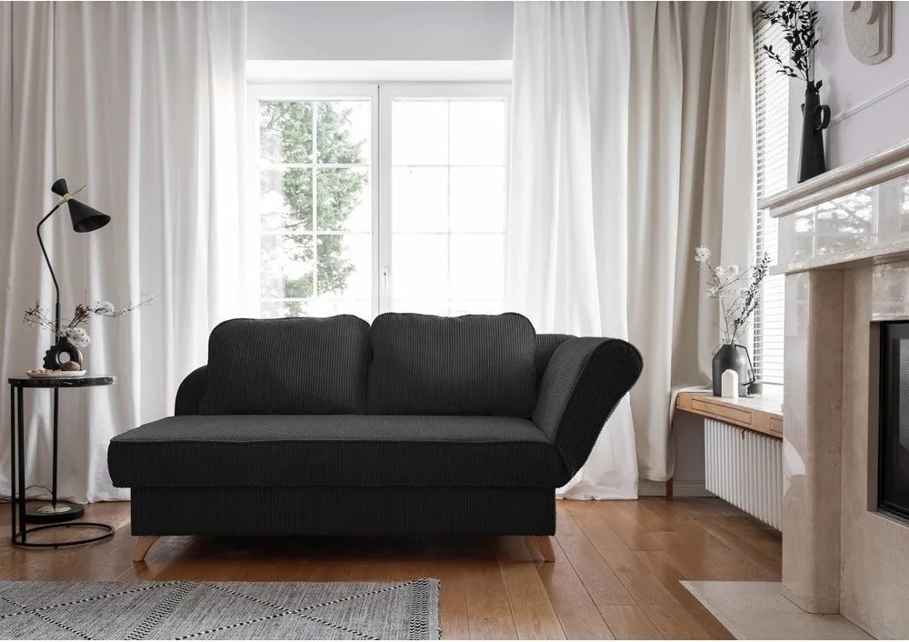 Chaise longue color antracite (con penisola a destra) con rivestimento in velluto a coste Chic Charlotte – Miuform