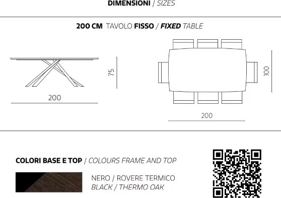 Tavolo fisso FLOYD 200 cm con piano in Rovere Termico