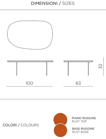 Tavolino con piano sagomato in legno Ruggine e base in metallo - FLUX Large