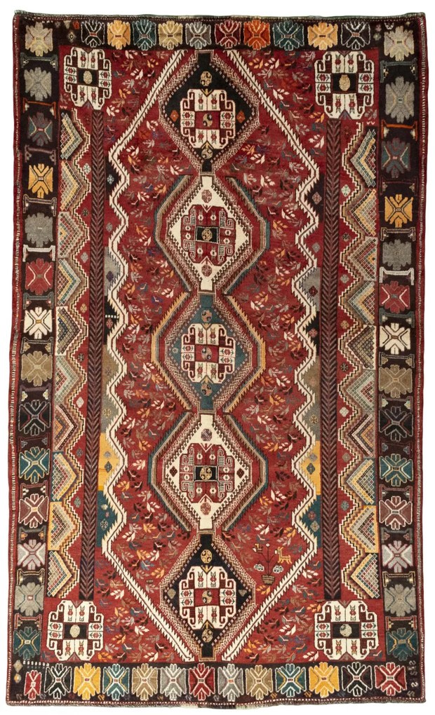 Shiraz Tappeto 280x170 Rosso (Iran) Annodato A Mano