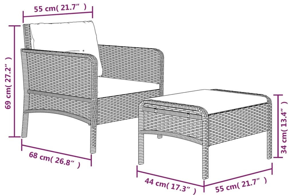 Set di Divani da Giardino 2 pz con Cuscini in Polyrattan Grigio