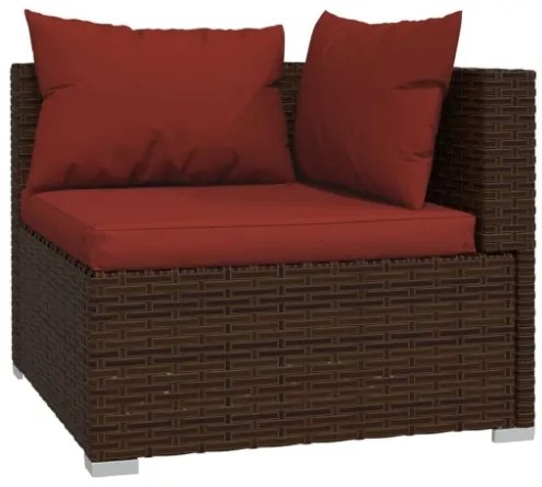 Set Divani da Giardino 5 pz con Cuscini in Polyrattan Marrone