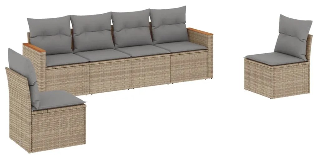 Set divano da giardino 6 pz con cuscini beige misto polyrattan