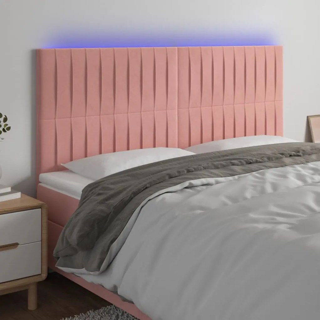 Testiera A Led Rosa 160x5x118/128 Cm İn Velluto /